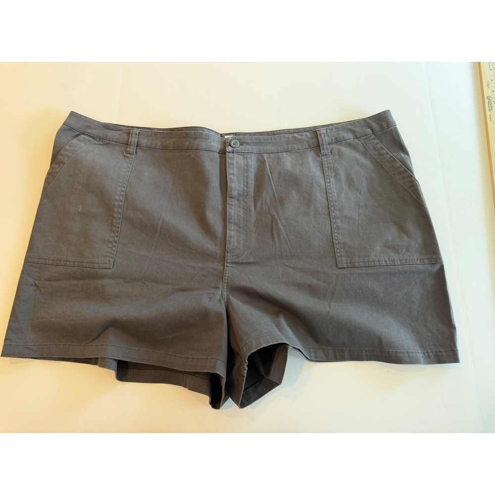 Abound Womens Plus Size 26 Gray Utility Patch Pocket Cotton Stretch Shorts